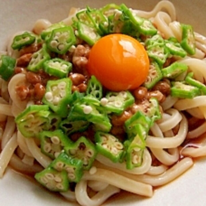 オクラ納豆月見うどん レシピ 作り方 By まるっとまる 楽天レシピ